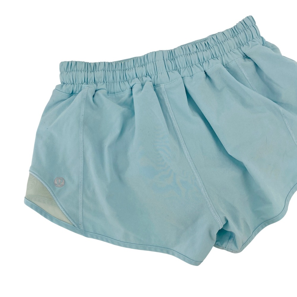 Lululemon Hotty Hot Shorts Women 4 Blue Mesh Trim Low Rise 2.5 Inch